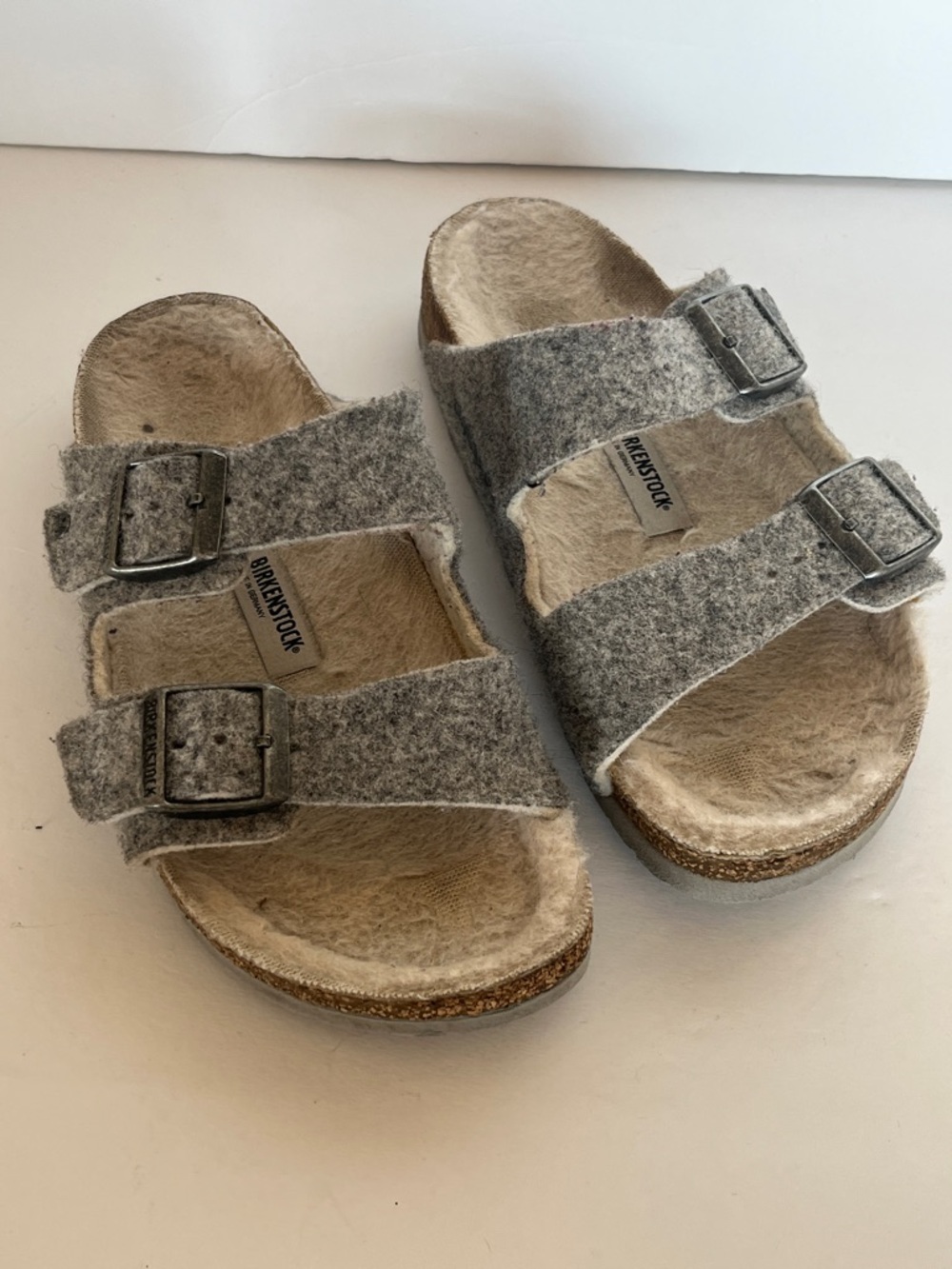 Birkenstock Kids' Gray Felt Two-Strap Slide Sandals